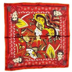 NWOT Nuhu'ts Frida Kahlo 100% Silk Scarf 25" X 25" Hand Rolled Mexico Red Black